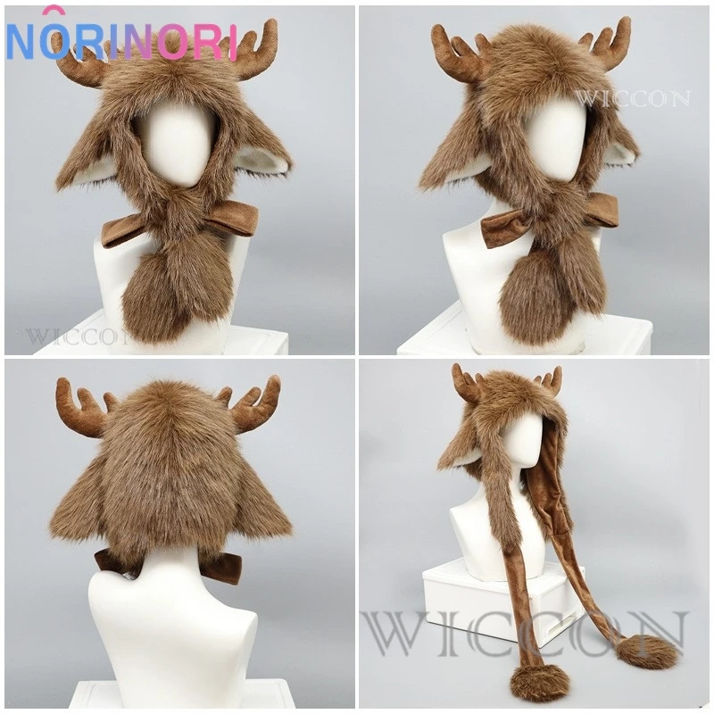 Mori Girl Plush Elk Cosplay Headwear Christmas Winter Antler Deer Printing Elk Earmuffs Cap