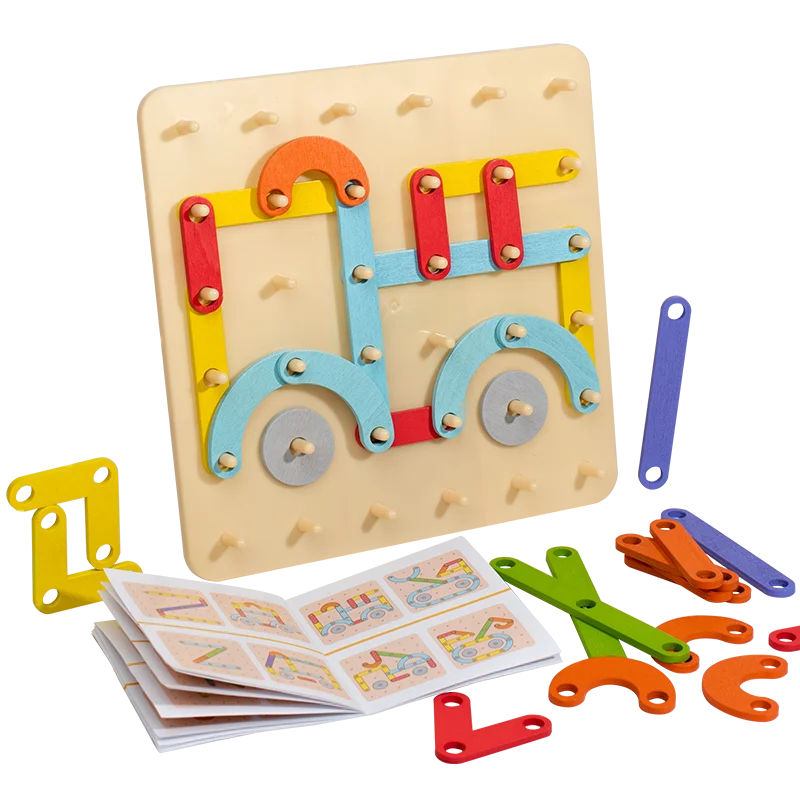 Jouets Géoboards en Bois Montessori pour Enfant, Planche à Ongles, Ensemble de Colonnes Géométriques, Puzzle de Construction, Panneau Perforé, Jouet