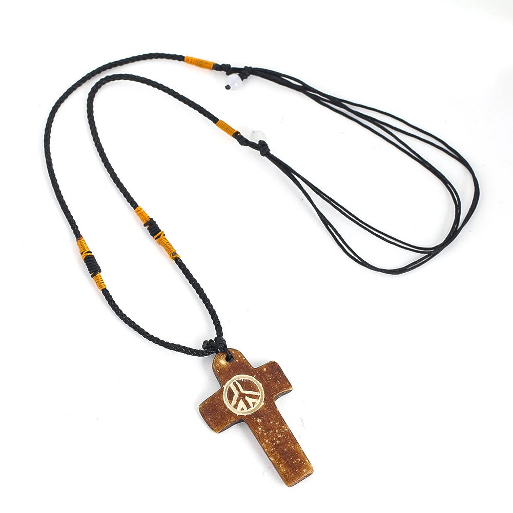 Natürliche Rindfleisch Knochen Kreuz Anhänger Halskette Frieden Symbol Glück Amulett Charms Seil Kette glück verheißen den Schmuck Geschenk für Frauen Männer – Detail 2