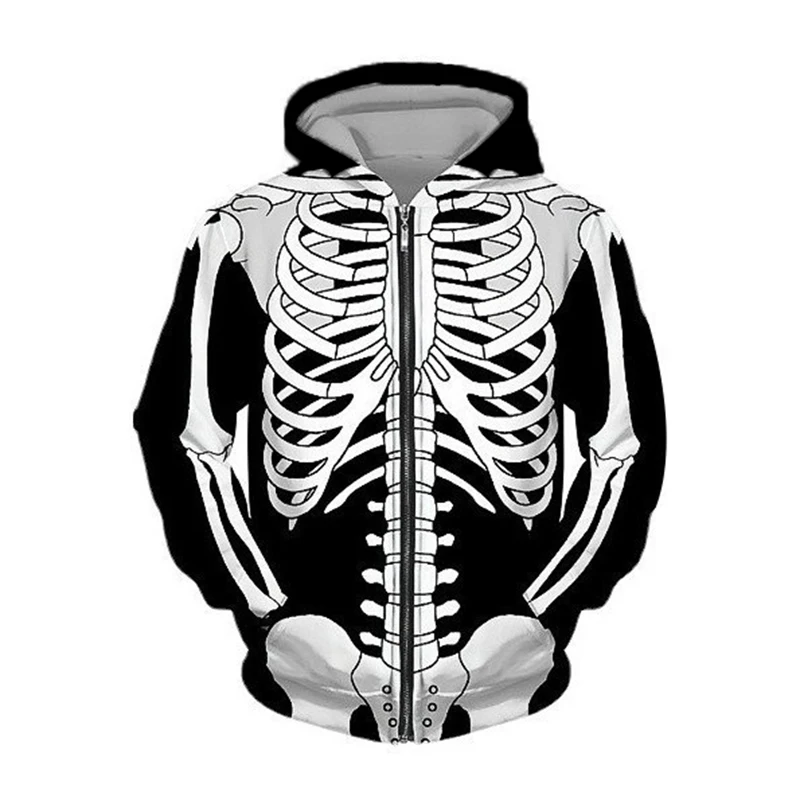 Halloween Skeleton 3D Print Zipper Hoodies Men Women Streetwear Horror Hooded Sweatshirts Oversized Tracksuit Male Coat Clothing