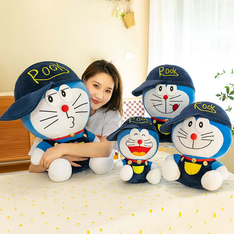 60cm oversize dos desenhos animados doraemon brinquedo de pelúcia kawaii rock chapéu gato macio pelúcia plushies boneca dormir lance travesseiro crianças presente aniversário
