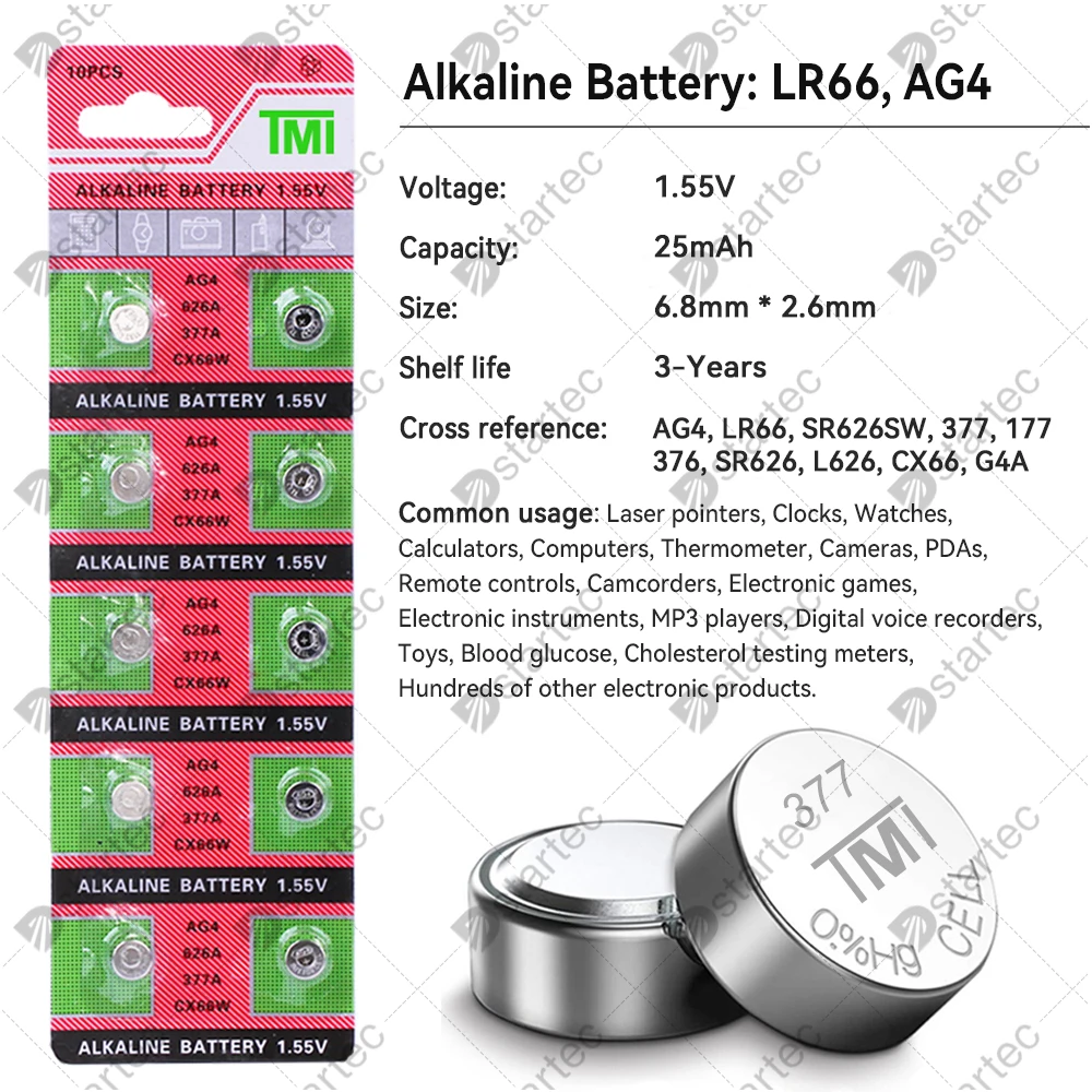 10PCS-50PCS 1.55V AG4 377 Button Batteries SR626SW SR626 Cell Coin Alkaline Battery 177 376 626A LR66 LR626 For Watch Toys Clock