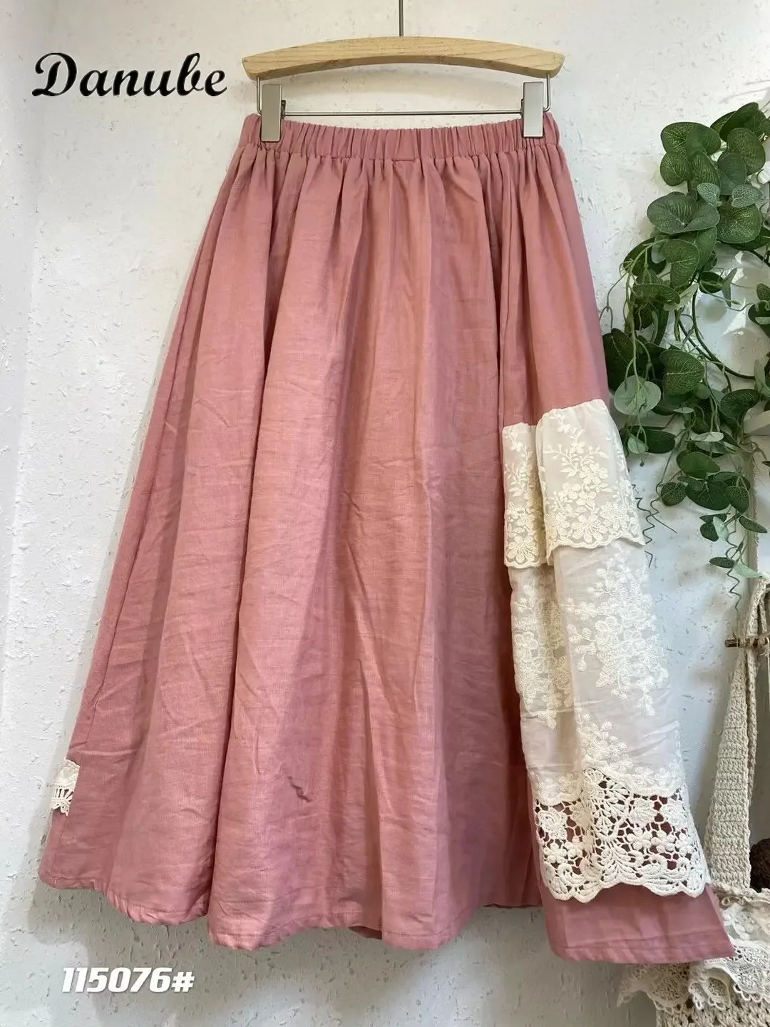 Vintage Embroidery Patchwork Cotton Linen Long Skirt Women Japanese Mori Girl Lace Ruffled High Waist A-line Pleated Skirt mujer