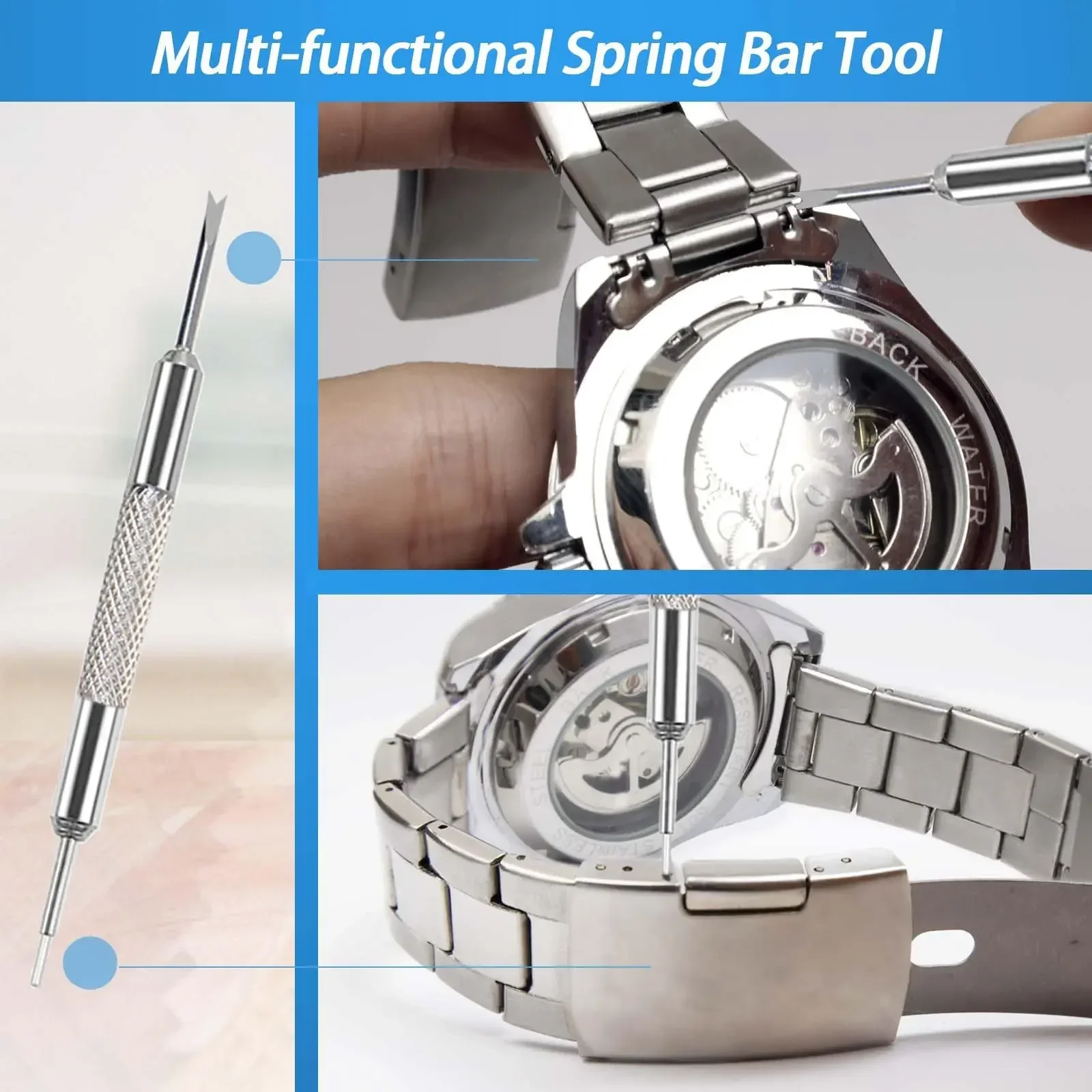 Set 3 in 1 Kit di sostituzione della batteria dell'orologio Chiave per rimozione posteriore Ruota la copertura aperta Apri della cassa Dispositivo di rimozione della manutenzione della parte posteriore dell'orologio da polso