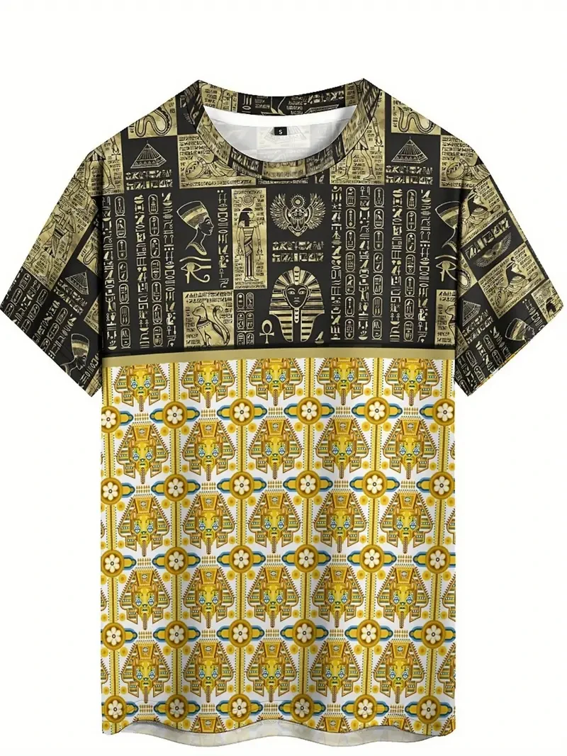 مصر القديمة الجرافيك ثلاثية الأبعاد تي شيرت مطبوع للرجال فرعون نمط تي شيرت الصيف عادية تيز الجولة الرقبة بلايز فضفاضة قصيرة الأكمام