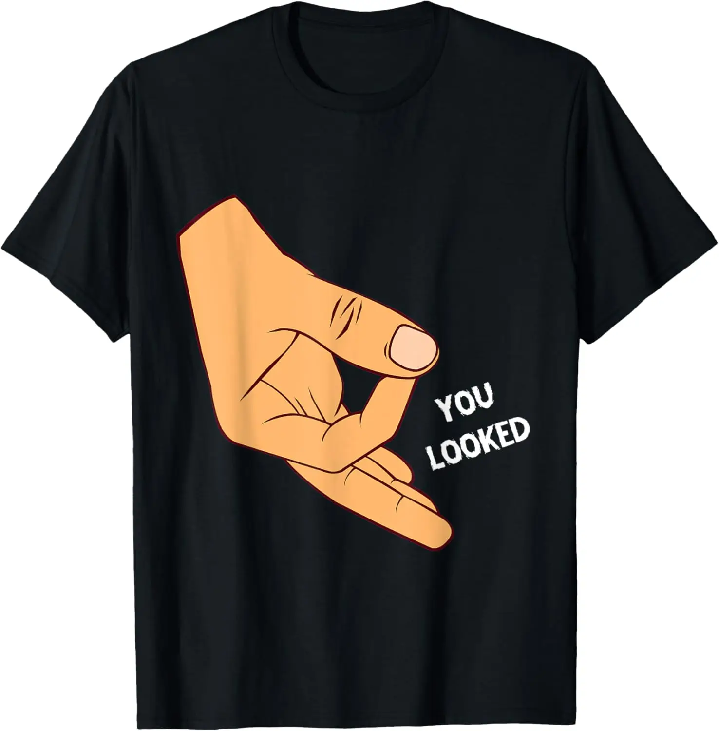 T-shirt Vintage Imprimé sur Demande avec Motif 'You Looked Made You Look' et Jeu des Doigts 'Ok Hand Prank', Streetwear