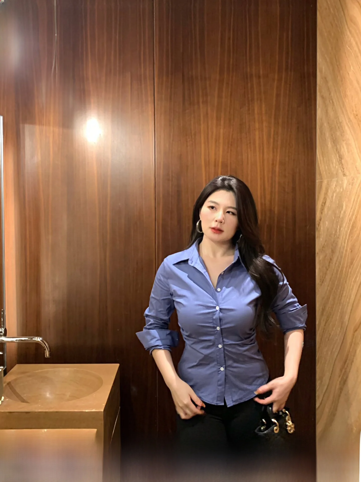 

Синяя приталенная винтажная блузка ML Jasmine больших размеров, осенняя новинка, профессиональный офисный топ с отворотами для женщин больших размеров, дышащий