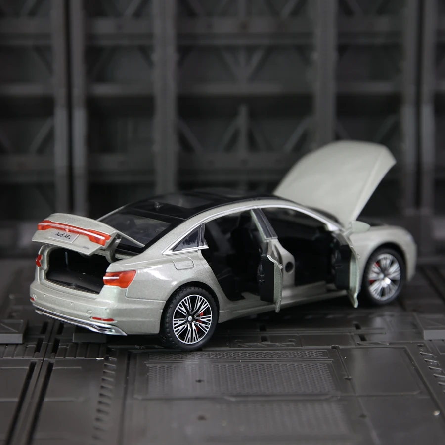 1:32 Audi A6L adorno de modelo de coche de aleación, puertas y capó de motor, el maletero se puede abrir, dirección de la rueda delantera, amortiguador