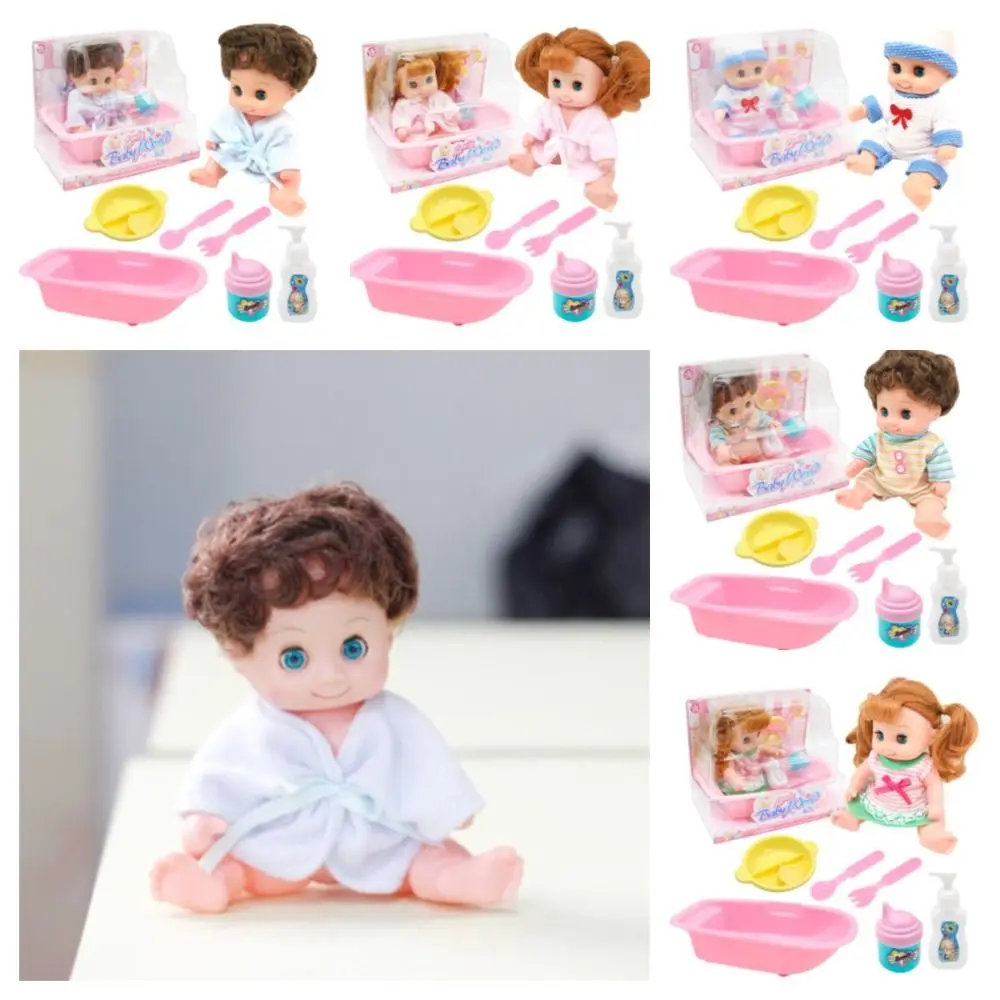 Kawaii Pretend Play Simulation Baby Enamel Doll Cute Beautiful Baby Dolls Playset Cutlery Rotatable Joint Dress Up Toys Babies