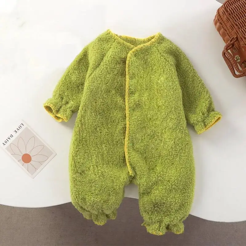 

Baby Boys Girls Jumpsuit Autumn Winter Pure Color Warmth Romper Newborn Cold Weather Wear 0-24M Infant Bodysuit Comfortable