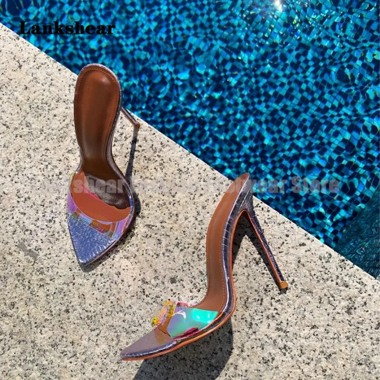 

Colorful Pvc Stiletto Heels Slippers Sexy Pointy Toe High Heel Mules Women Shoes Summer Slippers Sandalias De Mujer Verano