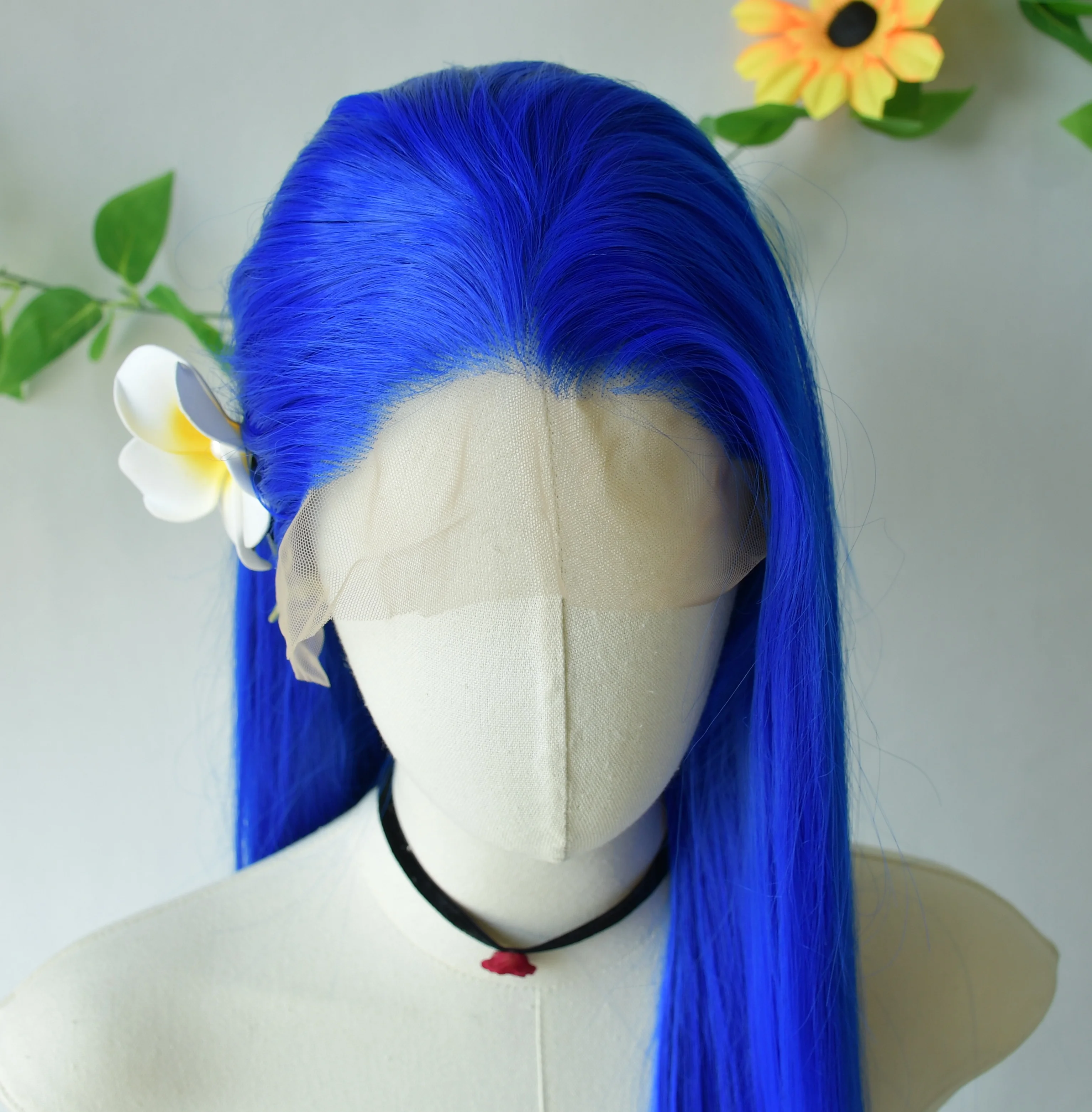 Blue Wig Bone Straight Lace Front Wig Glueless 13x4 HD Synthetic Lace Frontal Wigs for Women Pre Plucked Daily Use Cosplay