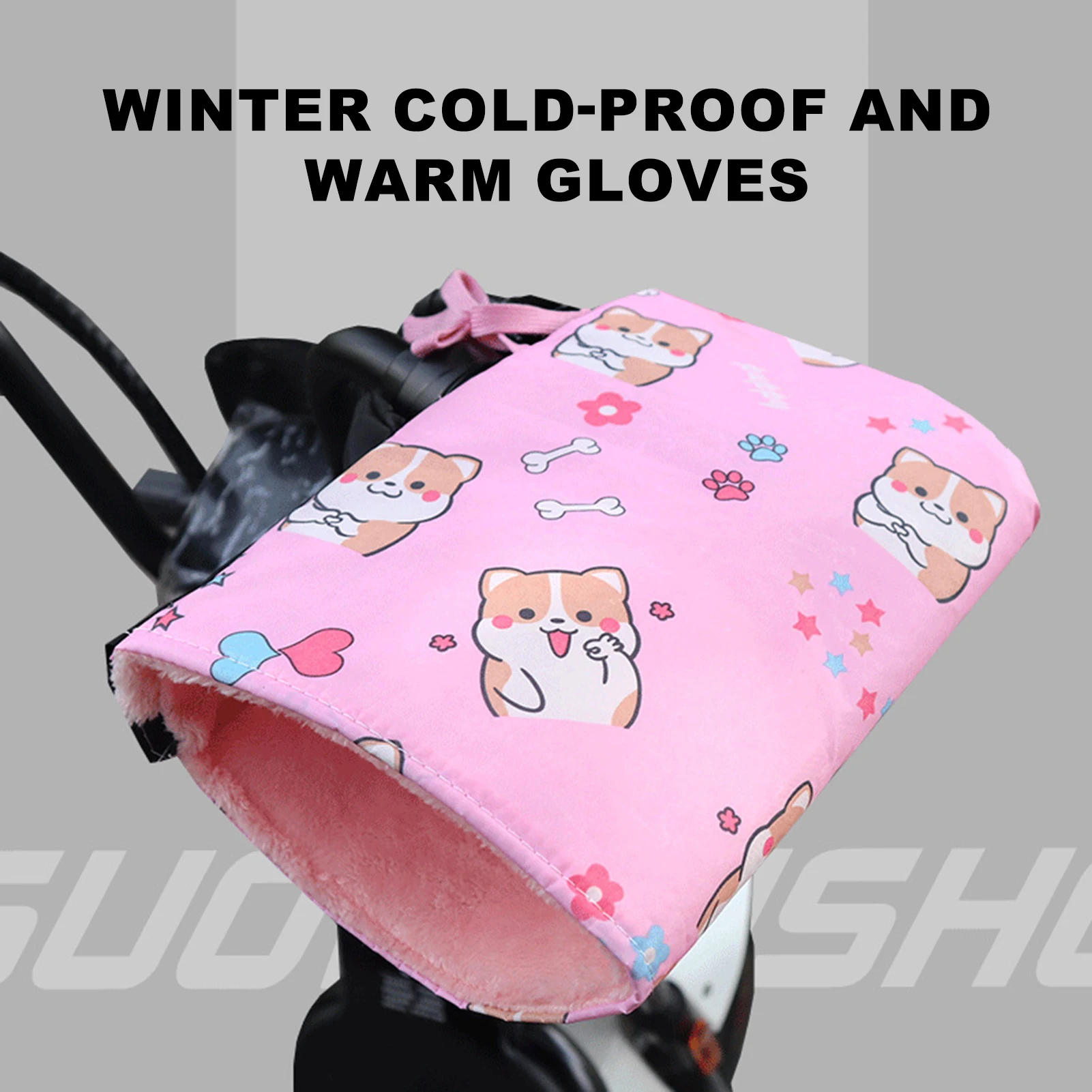 Electric Motorcycle Handlebar Gloves Cute Cartoon Printing Design Windproof Handguard Suitable for Tricycles Bicycles