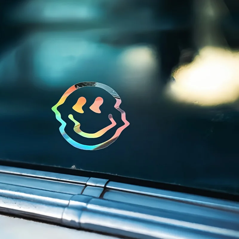 1pc Twisted Smiling Face Cartoon Car Decal Truck Laptop Glass Door Decal Measures 3.93 By 3.46 Inches.