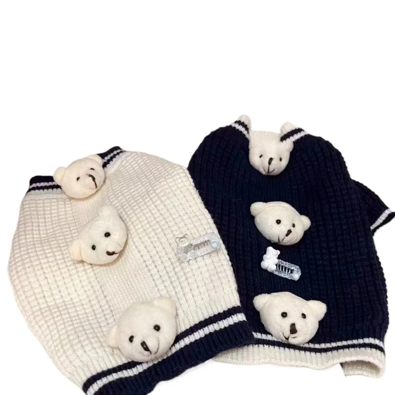 

White Black Sweater Puppy Bear Coat Winter Ins Diamond Plaid Teddy Bear Knitted Sweater Teddy Small Dog Clothes