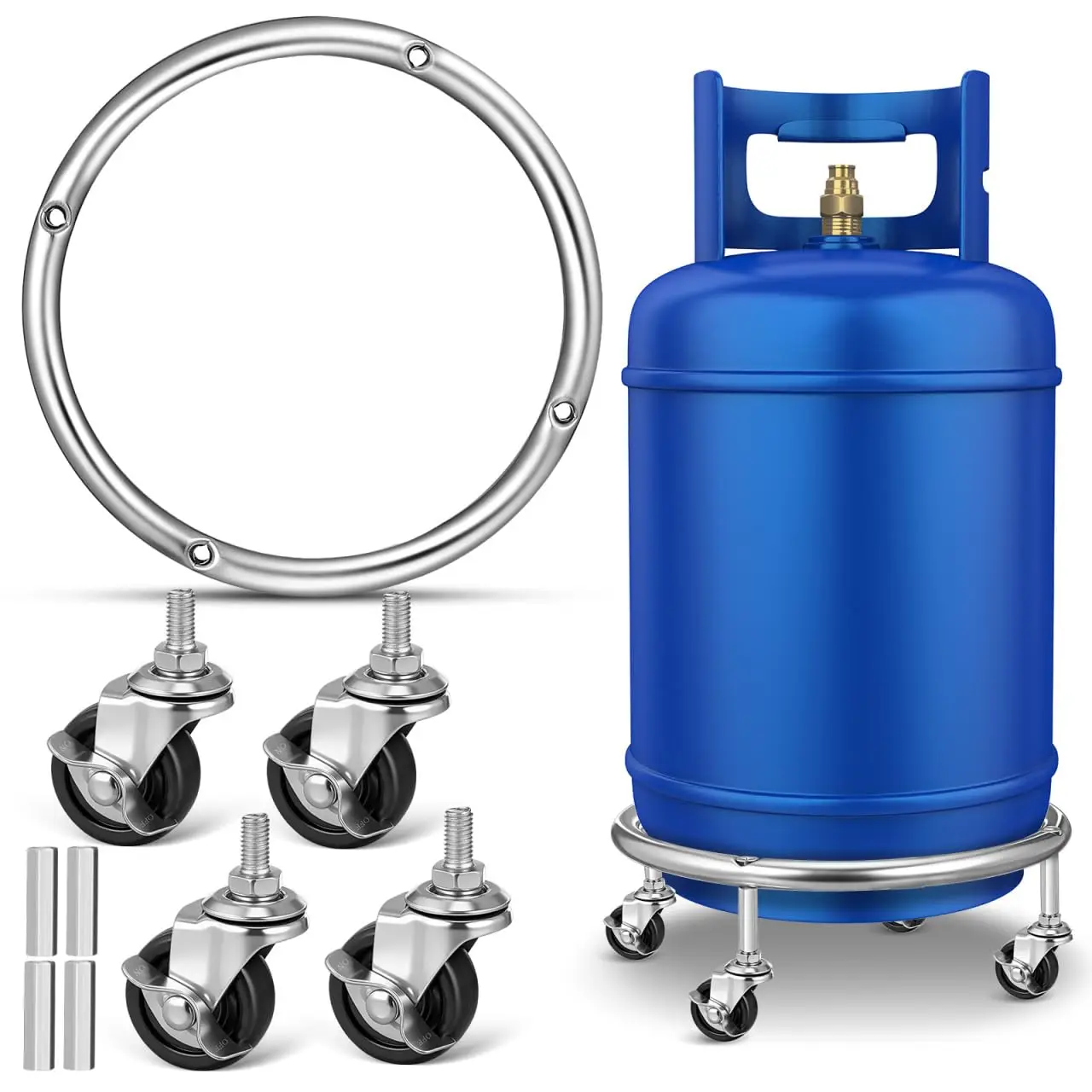 Movable Propane Cylinder Base,Stainless Steel Propane Tank Stand Dolly with Brake Wheel for Cylinder Consignment &Carry Buckets