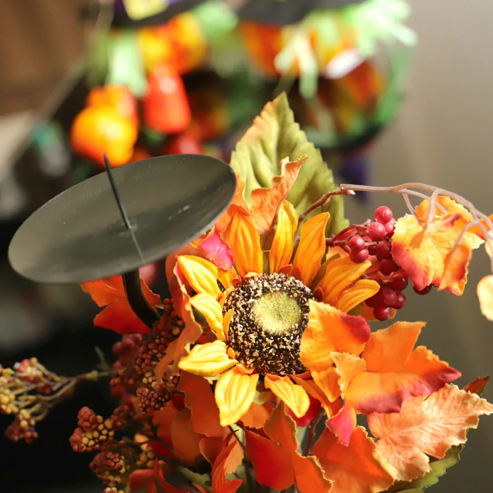 

Iron Holder Autumn Theme Decorative Props Sunflower Maple Leaf Metal Stand For Halloween Thanksgiving Party Home