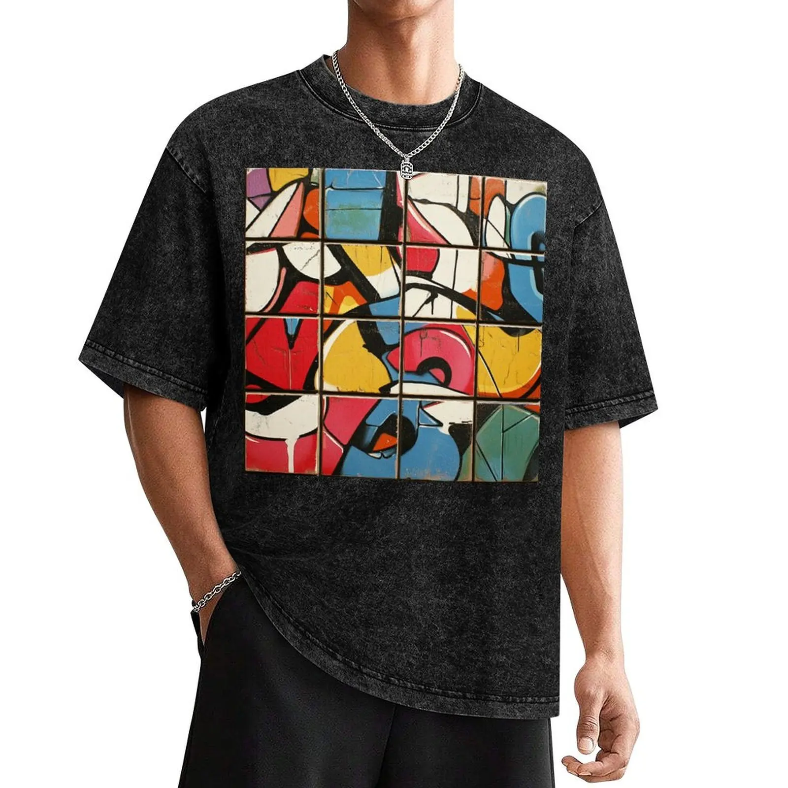 

Retro graffiti tags T-Shirt cotton graphic tees funny costumes plus size clothes fitted t shirts for men