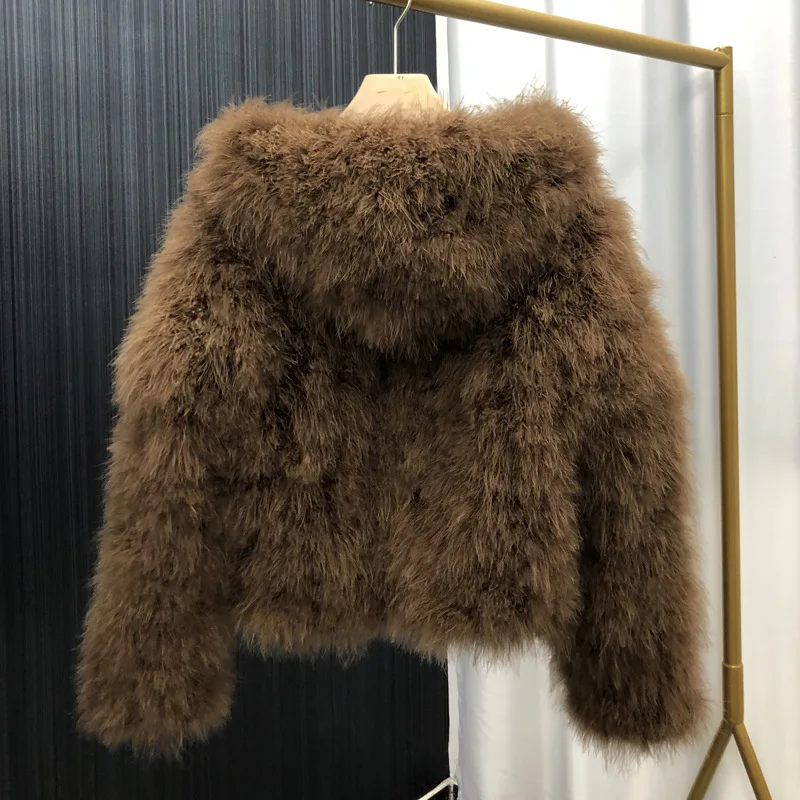 Mode luxe 100% véritable plume d'autruche veste femmes chaud dinde manteau court à manches longues vêtements d'extérieur décontractés