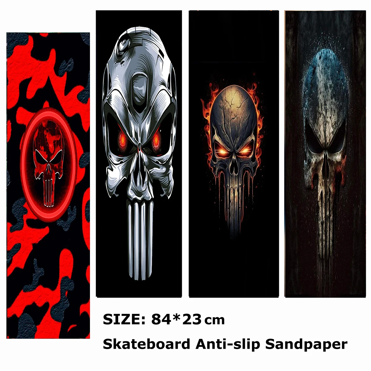 Cool Skull Warrior Pattern Electric Scooter Anti-slip Sticker Sandpaper Skateboard Grip Tape Sheet 84*23cm