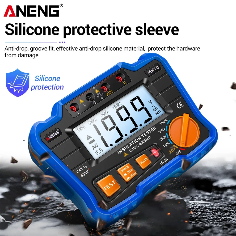 ANENG MH10 Orange Blue Desktop Megohm Meter Insulation Resistance Tester Auto Range Ohm Megohmmeter LCD Backlight Tools