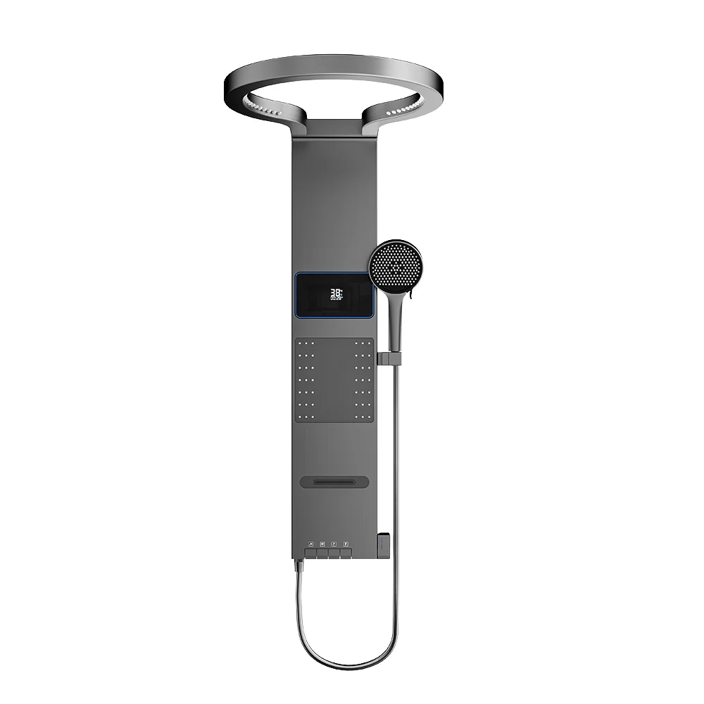 

Modern Bath Shower Faucet Grey Waterfall Soft/Massage/Jet Rain Shower Head Hotels In-Wall Bathroom Set Ceramic Valve Core