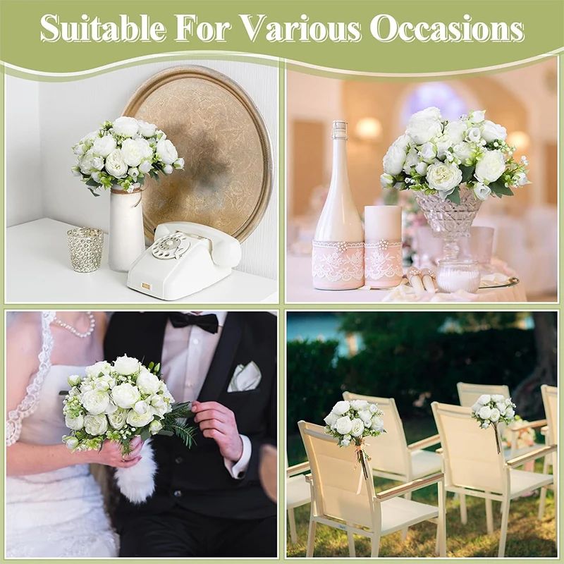 باقة زهور محاكاة الفاوانيا الاصطناعية 5 رأس كبير 2 زهرة برعم صغيرة لقطع مركزية للطاولة ديكور منزلي لحفلات الزفاف #5