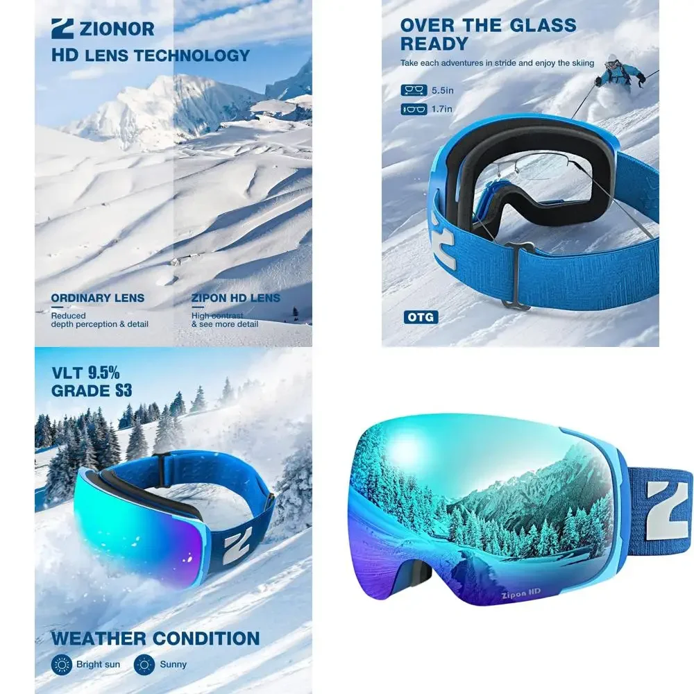 

High-Definition Ski Goggles with Zip-on Lens for Men and Women