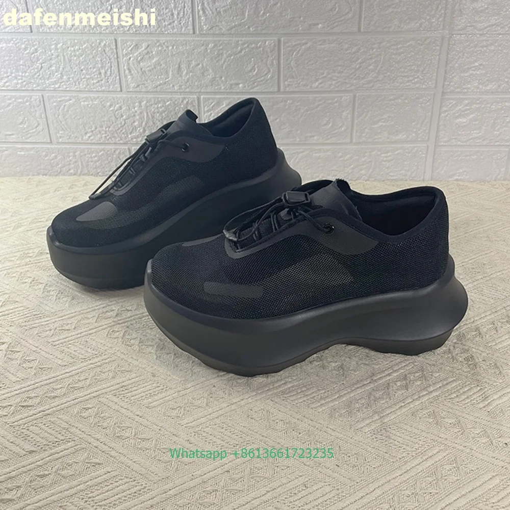 

2025 Spring Summer New Women Sneaker 7Cm Height-Enhancing Thick-Soled Breathable Mesh Black/white Casual Sports Dad Shoes