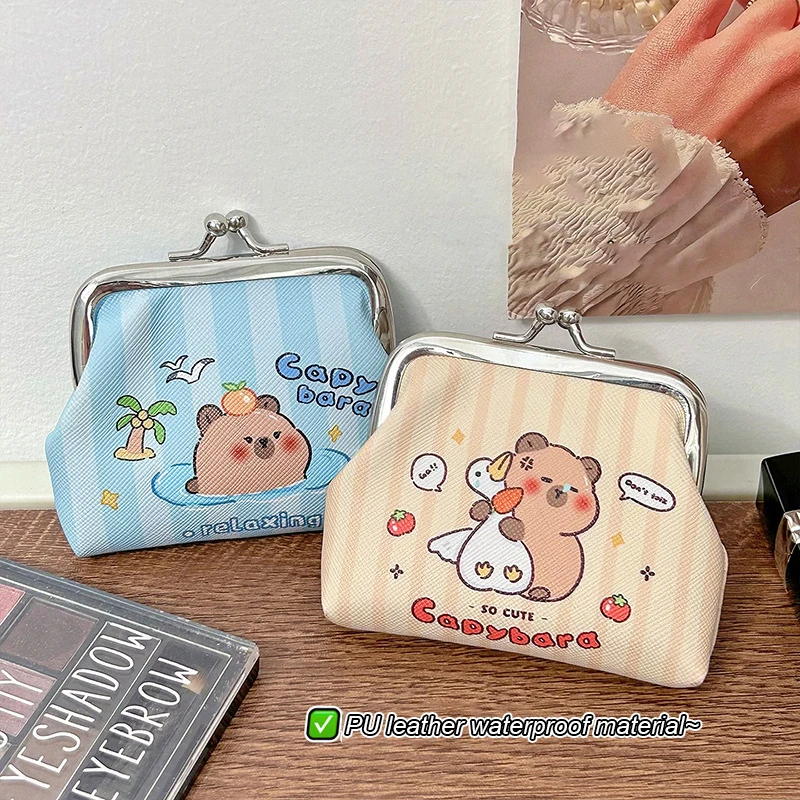 Cartoon Capybara PU Coin Purse Pouch Cute Wallet Portable Mini Storage Bag Lipstick Key Earphone Organizer For Kids Gifts