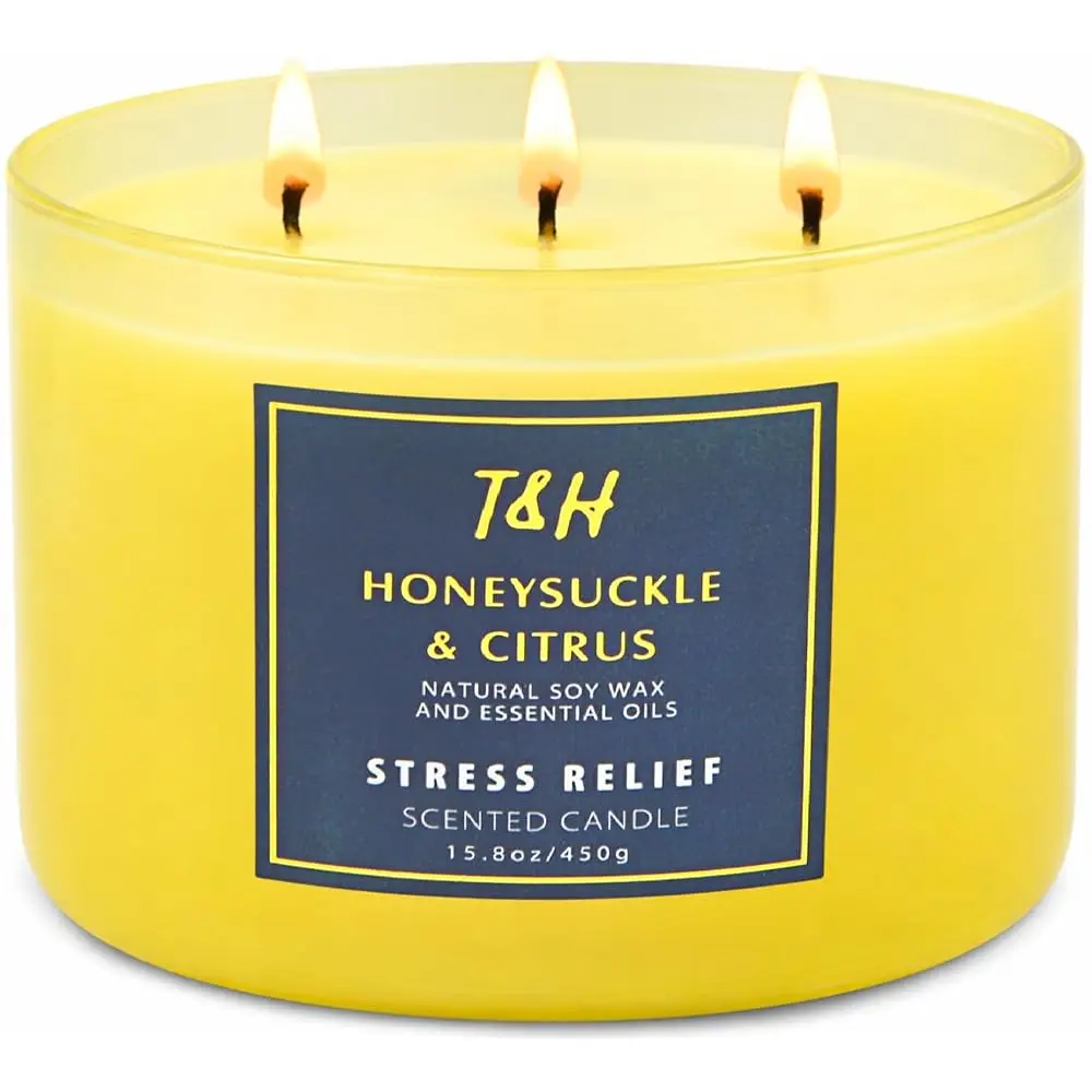 

Ароматическая свеча с тремя фитилями с ароматом цитруса для дома | Большая соевая свеча 15,8 унций | Ароматическая свеча с запахом лимона, цитрусовых и цветов, с сильным ароматом | Ароматерапия S