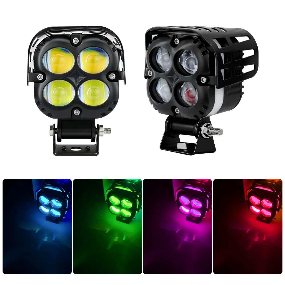  Motorcycle spotlight 4LED with RGB spotlight dual color strong light paving street lamp external electric vehicle modification