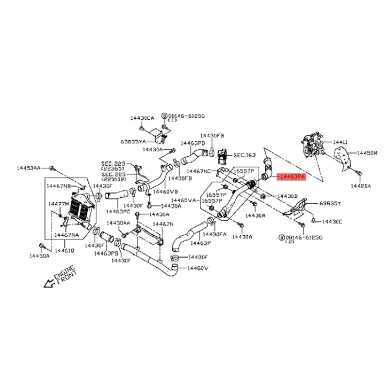 Manguera de Intercooler Turbo para coche, accesorio para Nissan NV350, 14463-3XN8A, piezas de automóviles, refrigerante, radiador de goma, tubo de entrada de aire, 144633XN8A