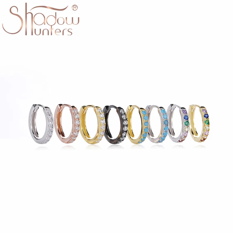

925 Sterling Silver Big Hoop Huggies Earrings Femme Europe Fashion Pop Jewelry Women Gift Colorful Rainbow Zircon Hoop Earrings