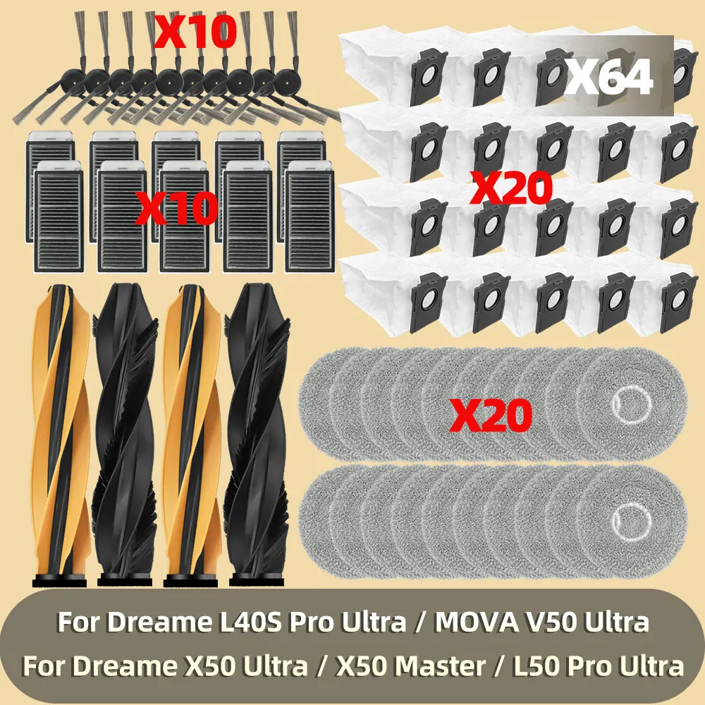 يصلح ل Dreame L40S Pro Ultra / Dreame X50 Ultra / L50 Pro Ultra أجزاء الجانب الرئيسي فرشاة تصفية ممسحة القماش أكياس الغبار الملحقات