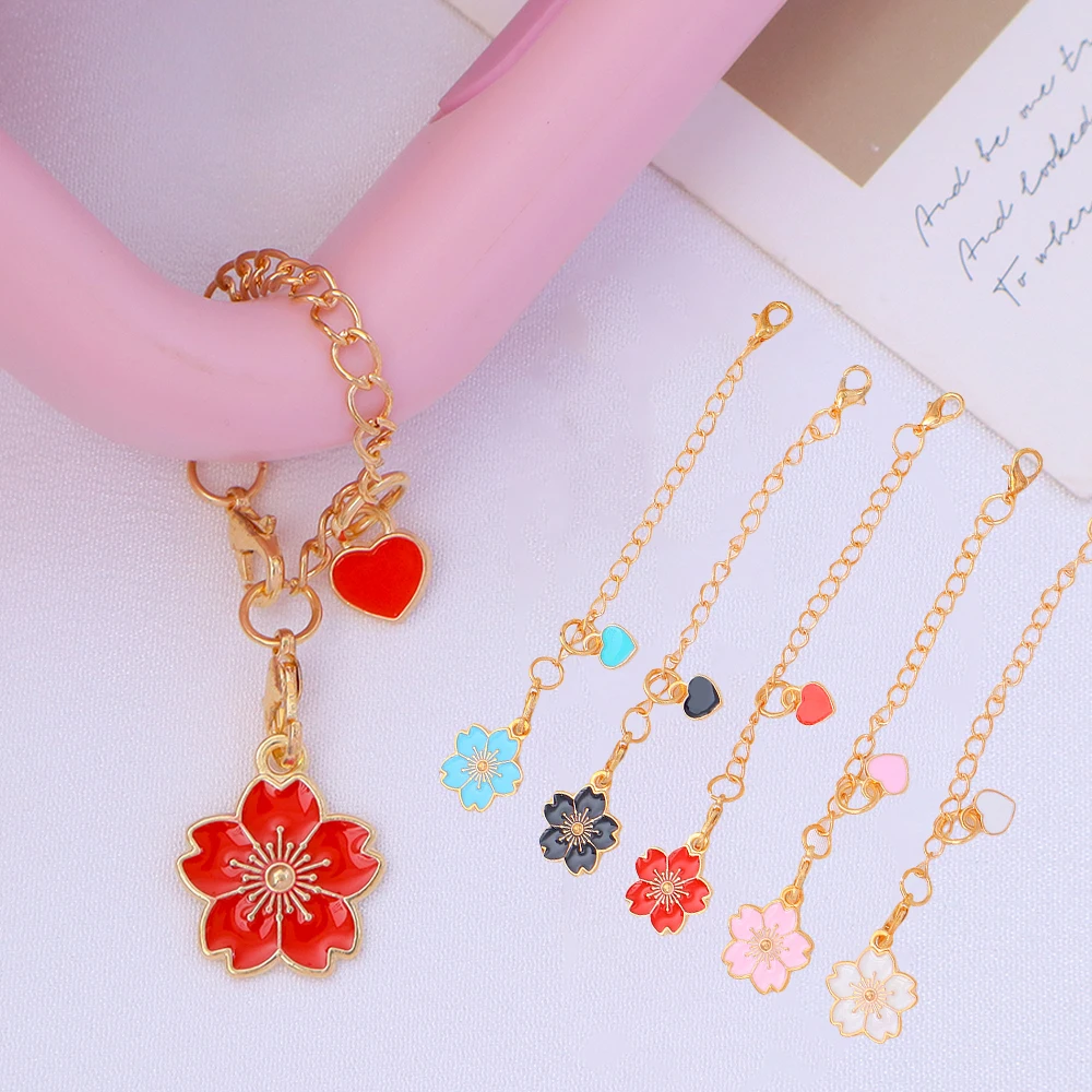 Colorful Sakura Charm for Stanley Cup Accessories Lovely Flower Keychain Women Water Bottle Pendant Purse Backpack Decoration