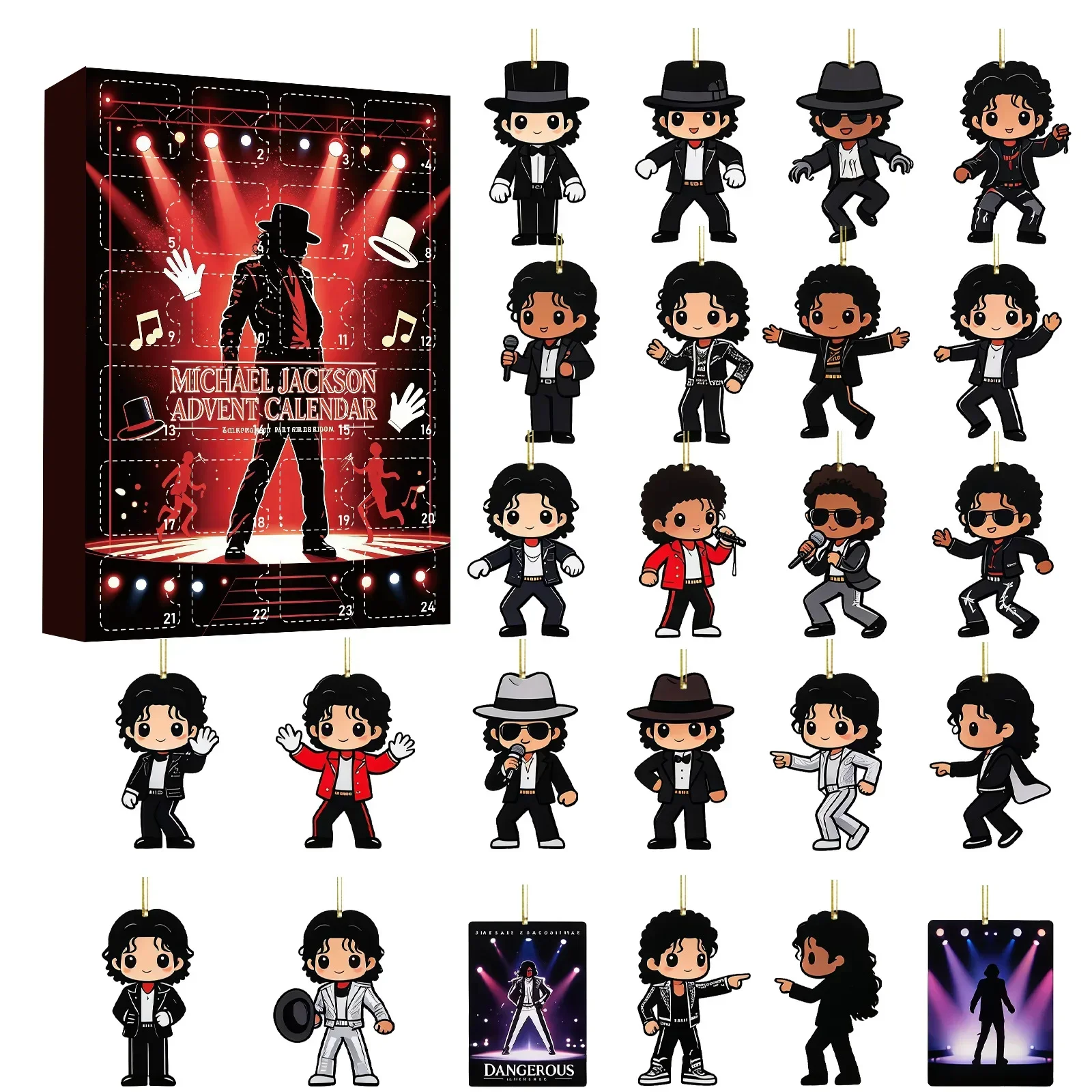 @Michael Jackson Christmas Advent Calendar Classic Stage 2D Acrylic Figurine Xmas Tree Decor Gift for Music Fans Blind box Gift