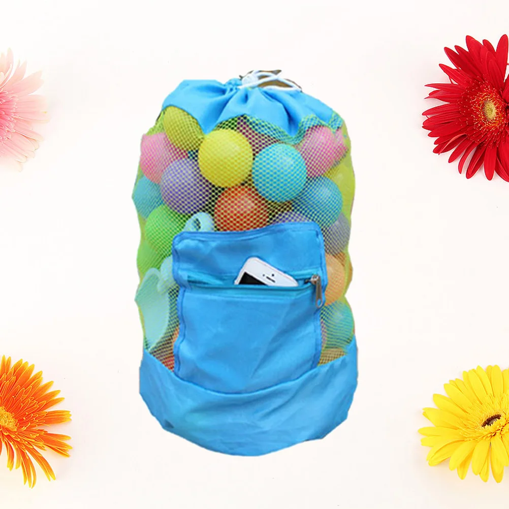 Crianças mochila praia malha sacola de armazenamento dobrável saco de areia brinquedos concha do mar saco de ferramentas de dragagem para adolescentes crianças (azul)