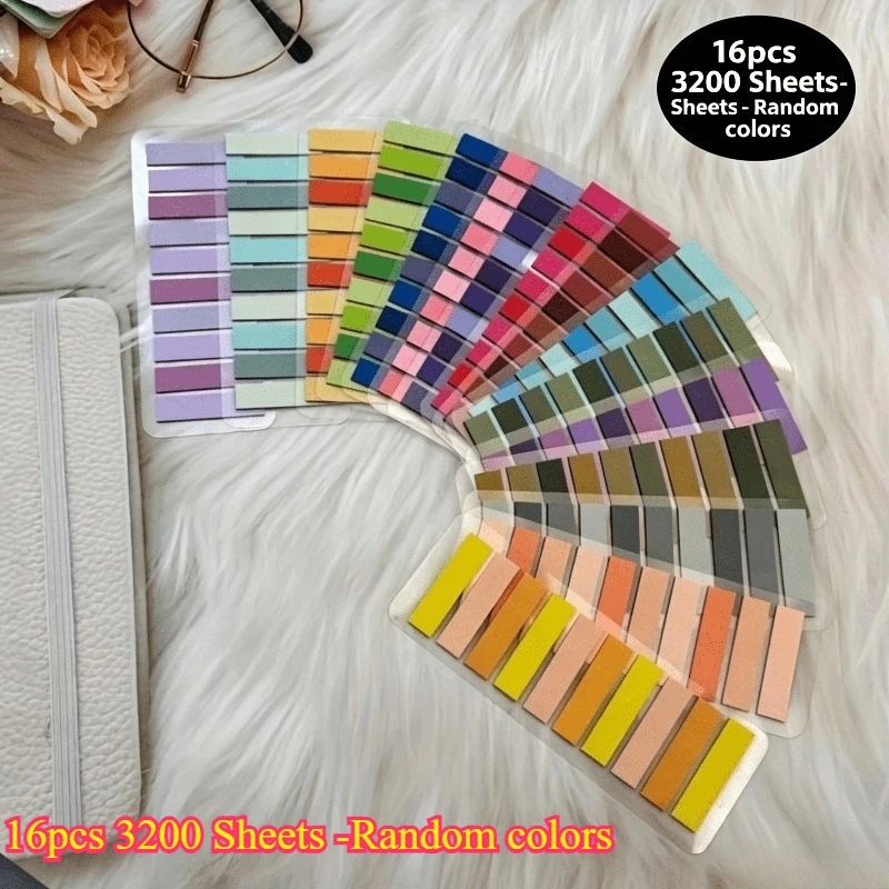 16pcs(random color) Sticky Notes 3200 Sheets, Colorful Index Tabs Self-Adhesive Notepads, Creative Stationery for Office School