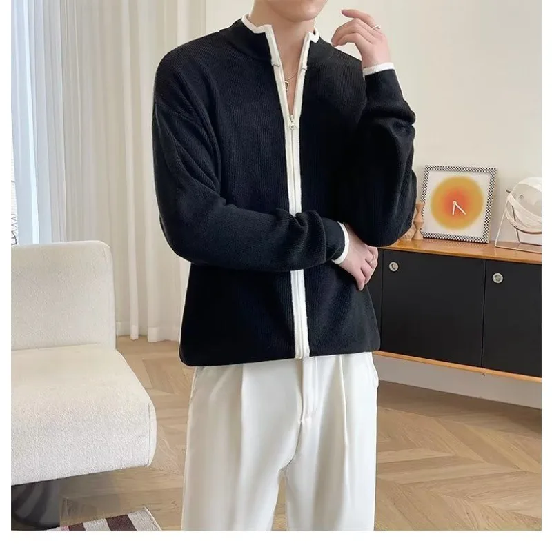 Half Turtleneck Cardigan Sweater Men's Coat Autumn and Winter Solid Color Versatile Zipper Sweater Top