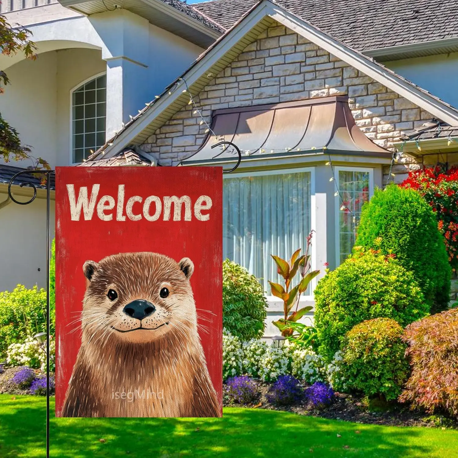 Funny Otter Welcome Linen Garden Flag Double Sided Cute Animal Outdoor Decoration Banner for Yard Lawn 12