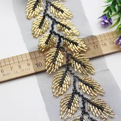 1Yard Leaf -Shaped Manual Beading Beaded Lace Various Diy Glass Beads Embroidery Lace Woven Clothing Accessories