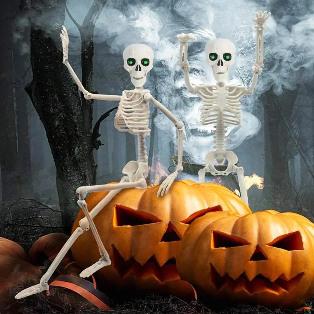 5.4FT Halloween Life Size Light-up Skeleton Decor Movable Joints Realistic Full Body Bones Skeleton Prop with Glowing Eyes