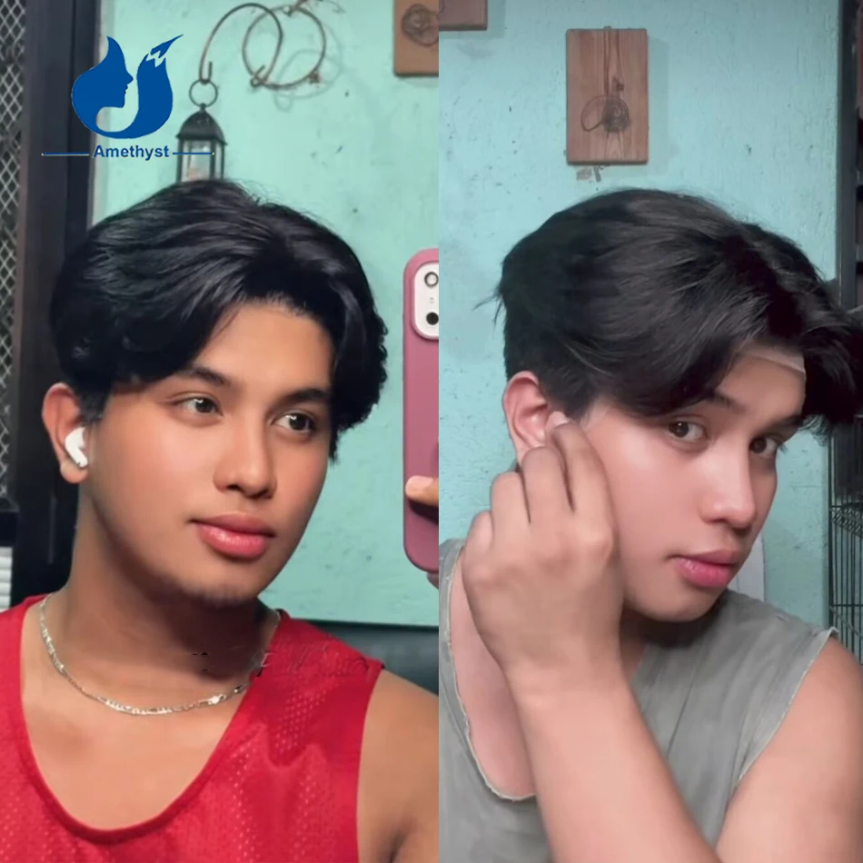 

Натуральный черный парик из человеческих волос Remy с прямой стрижкой «пикси», короткий, с бакенбардами, полностью на сетке, предварительно прорезанный, для мужчин