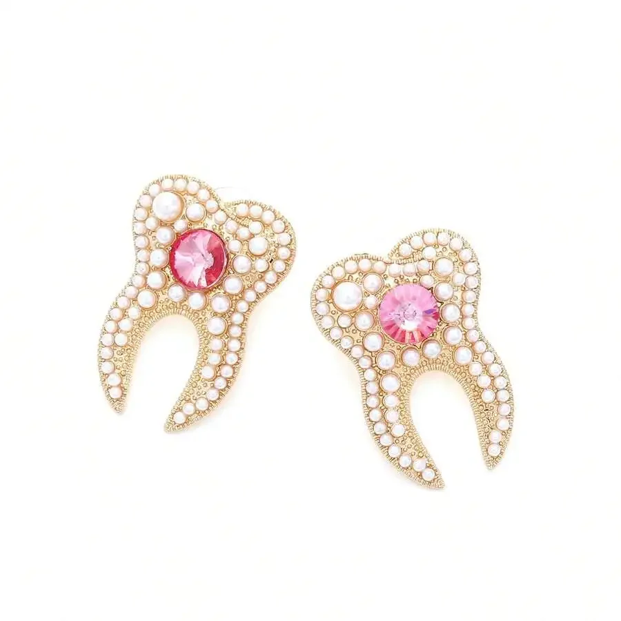 

Tooth Shape Pearl And Rhinestone Stud Earrings For Women Fashion Jewelry