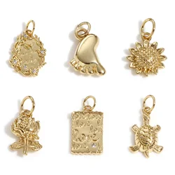 2pcs Copper Charms Gold Color Geometric Flower Turtle Metal Pendants DIY Necklace Earrings For Women Girls Party Jewelry Gifts