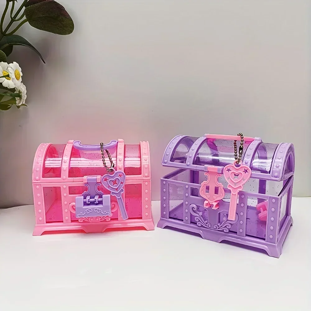 Mini Rose Jewelry Box Girls Jewelry Box with Lock Treasure Chest Shape Storage Case Container for Trinket Gifts Pretend Play Toy