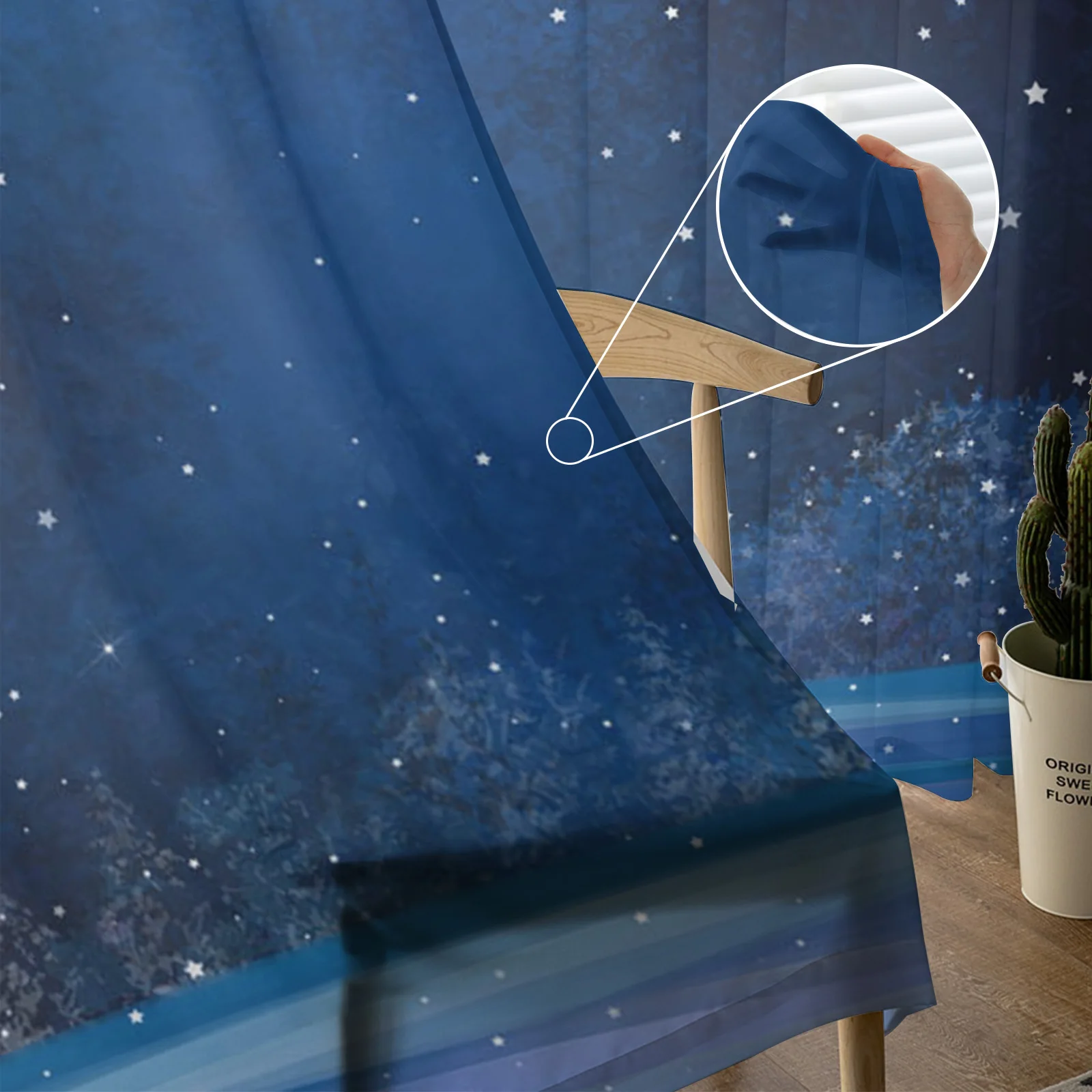Starry Sky Moon Stars Beautiful Trees Tulle Curtains for Living Room Decoration Chiffon Sheer Voile Kitchen Bedroom Curtain
