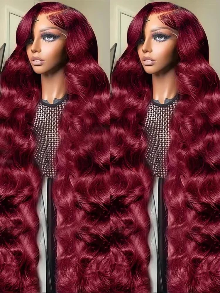 

220% Density 99J Burgundy 13x4 13x6 Body Wave HD Lace Front Human Hair Wig 99J 46 Inches Lace Frontal Wig Human Hair For Women