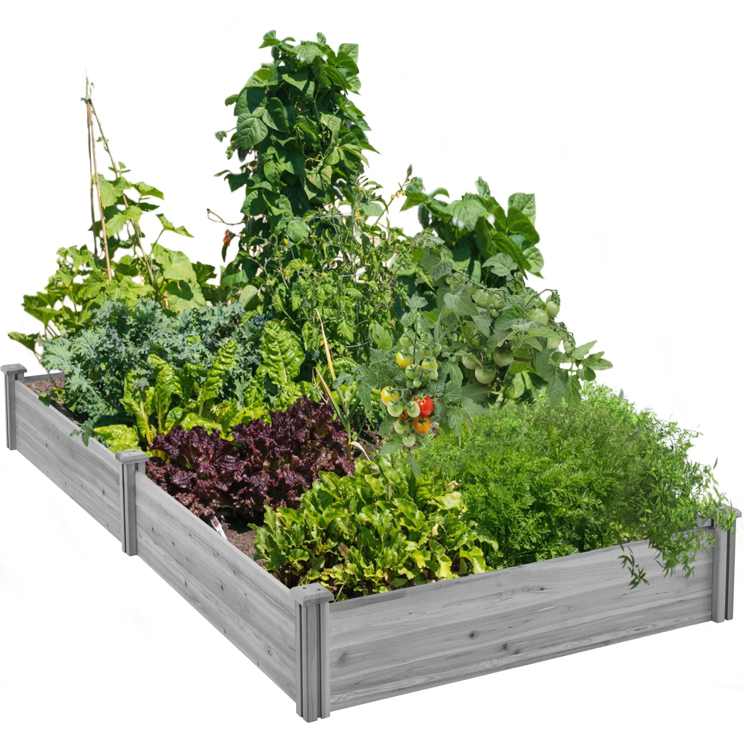 Wooden Raised Garden Bed, 8×4ft Divisible Elevated Planter Box, 93 x 48 x 10in, Gray